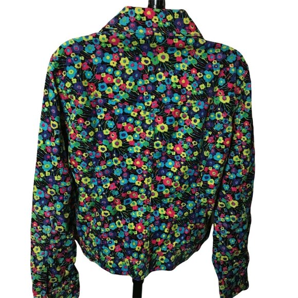 Floral Corduroy Jacket Liz Claiborne Flowered Size Medium Button Up u - Picture 4 of 10